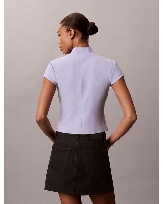 Calvin Klein Purple Monologo Patch Rib Zip Top