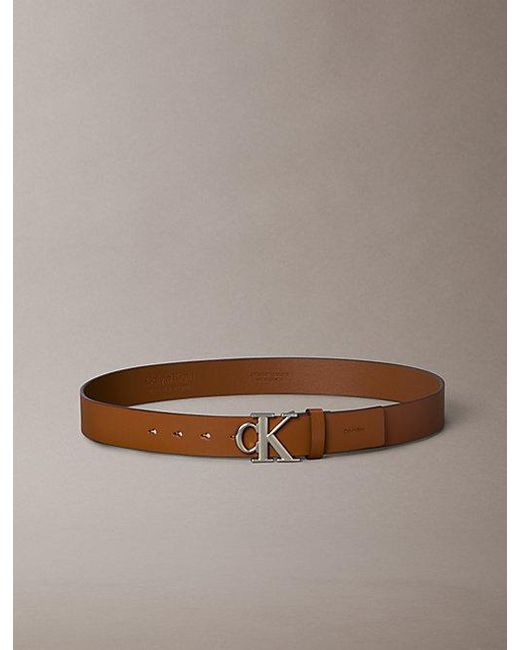 Calvin Klein Brown Leather Monogram Logo Belt for men