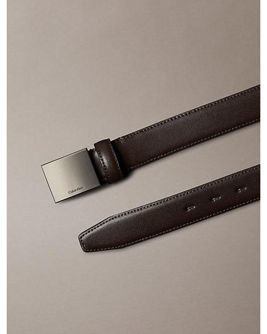 Calvin Klein Brown Full Grain Leather Plaque Buckle Belt for men