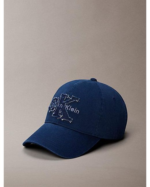Calvin Klein Blue Frayed Monogram Appliqué Baseball Cap for men