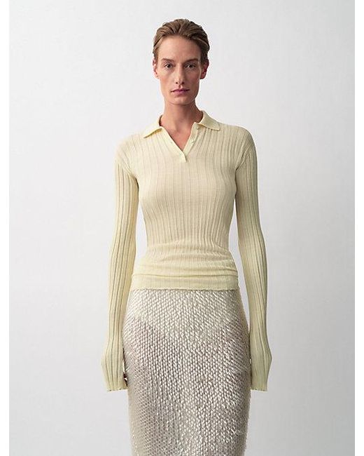 Calvin Klein White Amber Ribbed Polo Jumper