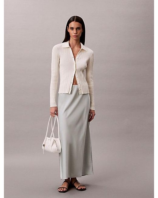 Calvin Klein Gray Satin A Line Maxi Skirt