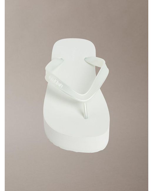 Calvin Klein White Pearlised Platform Flip Flops