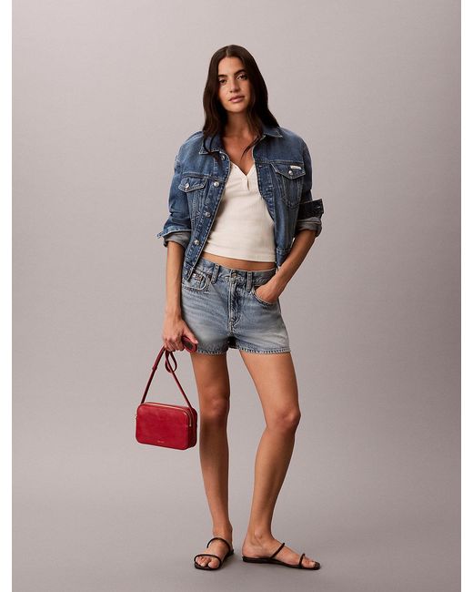 Calvin Klein Red Glossy Foil Logo Crossbody Camera Bag