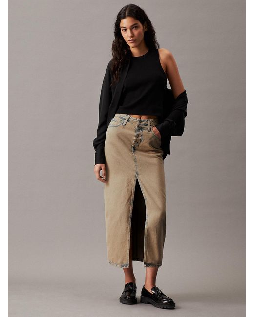 Calvin Klein Brown High Rise Denim Maxi Skirt