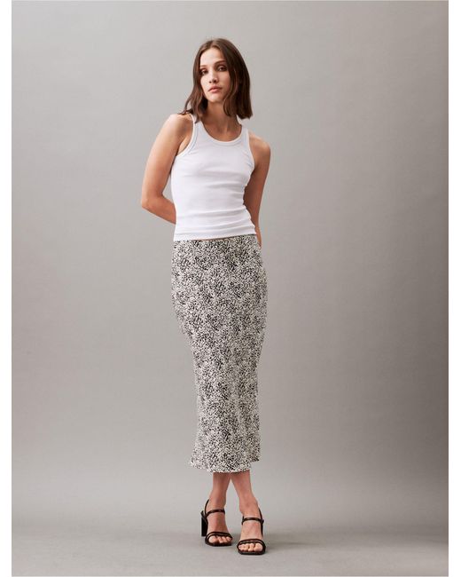 Calvin Klein Gray Flowing Printed Midi Skirt