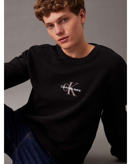 Calvin Klein Black Relaxed Long Sleeve Waffle T-shirt for men