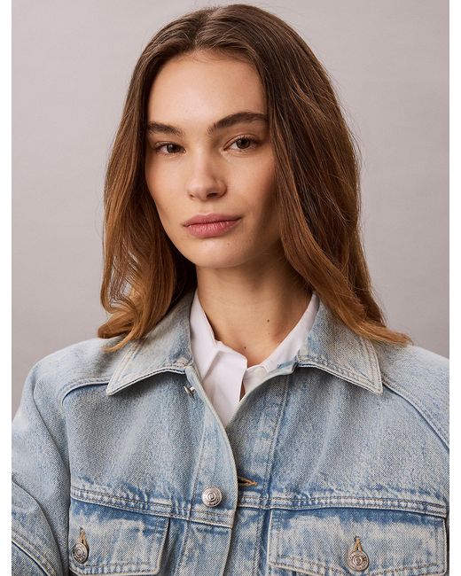Calvin Klein Gray Boxy Logo Tape Denim Jacket