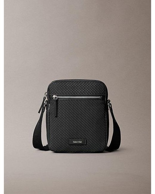 Calvin Klein Black Embossed Woven Reporter Bag for men