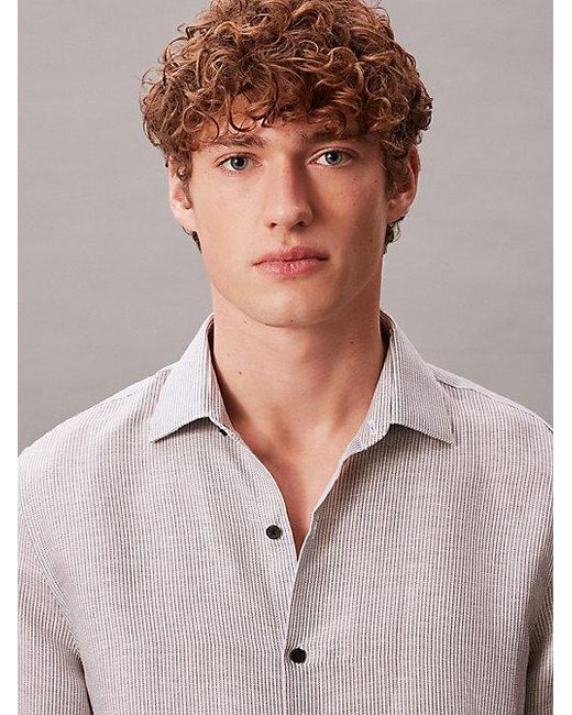 Calvin Klein Natural Slim Striped Linen Blend Shirt for men