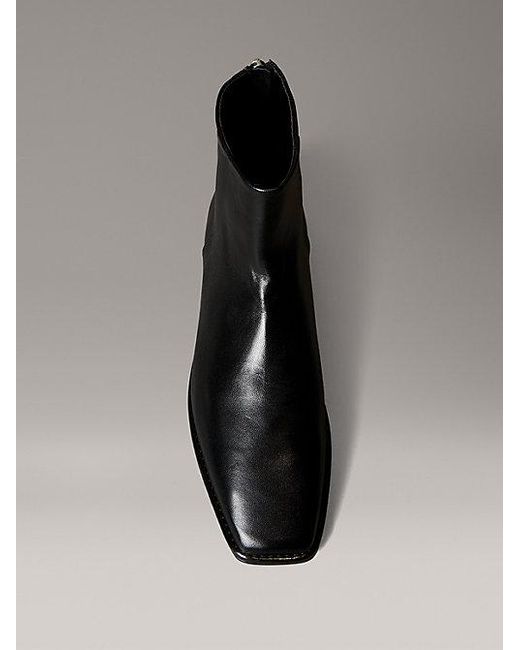 Calvin Klein Black Nappa Leather Square Toe Zip Ankle Boots