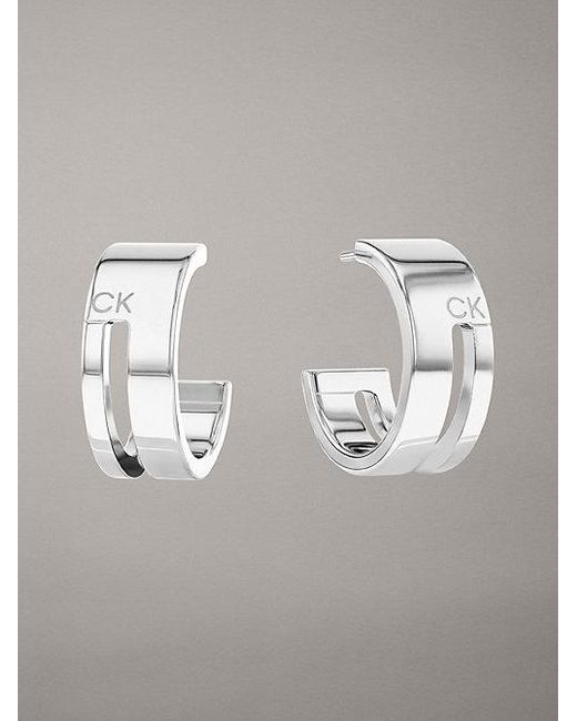 Calvin Klein Gray Minimalistic Hoop Earrings
