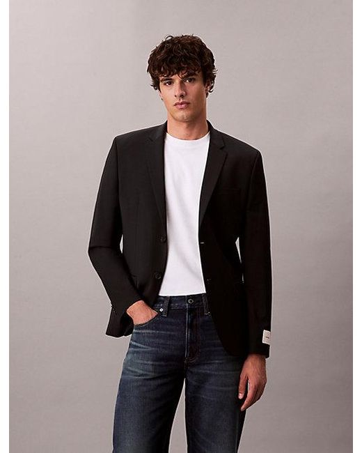 Calvin Klein Black Slim Tropical Wool Blazer for men
