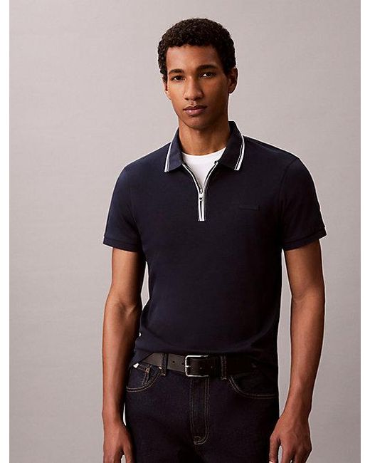 Calvin Klein Multicolor Slim Cotton Zip Polo Shirt for men