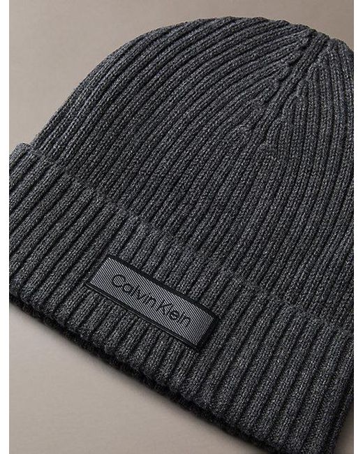 Calvin Klein Gray Cotton Cashmere Blend Beanie for men