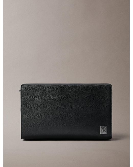 Calvin Klein Gray Saffiano Emblem Zip Pouch With Handle for men