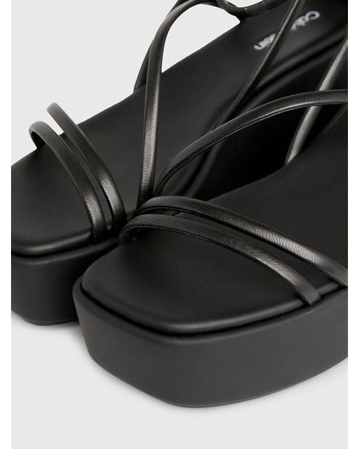 Calvin Klein Black Leather Platform Wedge Sandals