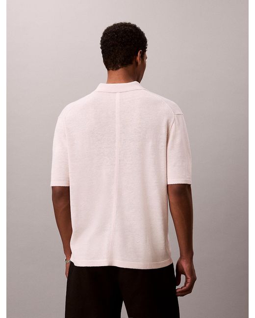 Calvin Klein Pink Linen Blend Open Collar Polo Shirt for men