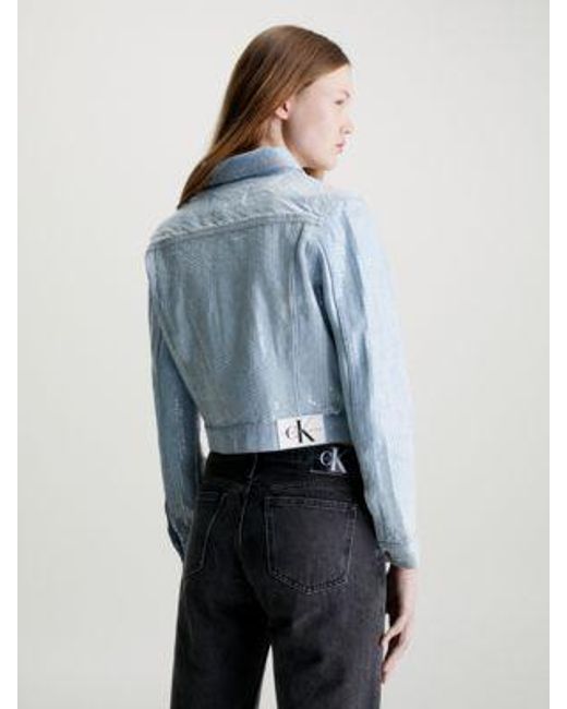 Calvin Klein Blue Cropped Jeansjacke mit Pailletten