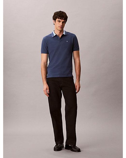 Calvin Klein Blue Jeans Contrast Collar Piqué Polo Shirt for men