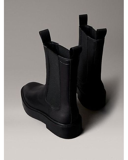 Calvin Klein Black Jeans Leather Stacked Heel Chelsea Boots