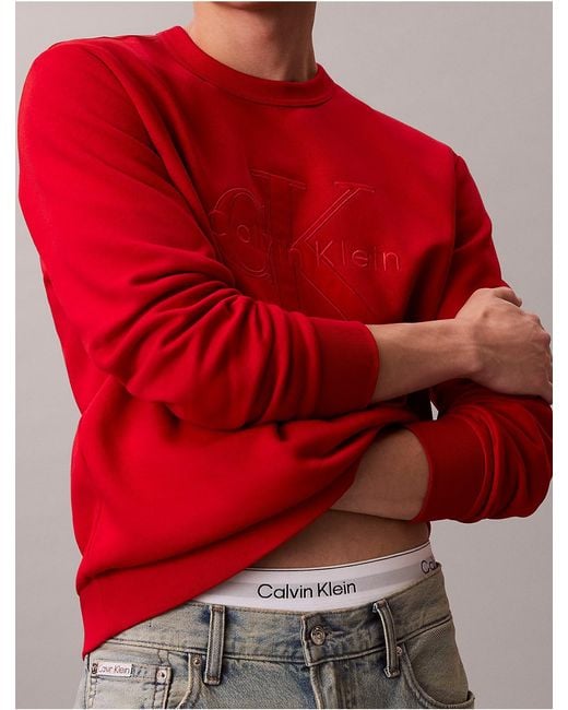Calvin Klein Red Calvin Klein Fleece Velvet Monologo Graphic Relaxed Sweatshirt for men