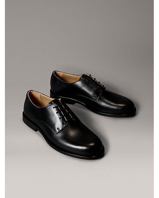 Calvin Klein Gray Leather Derby Lace Up Shoes for men