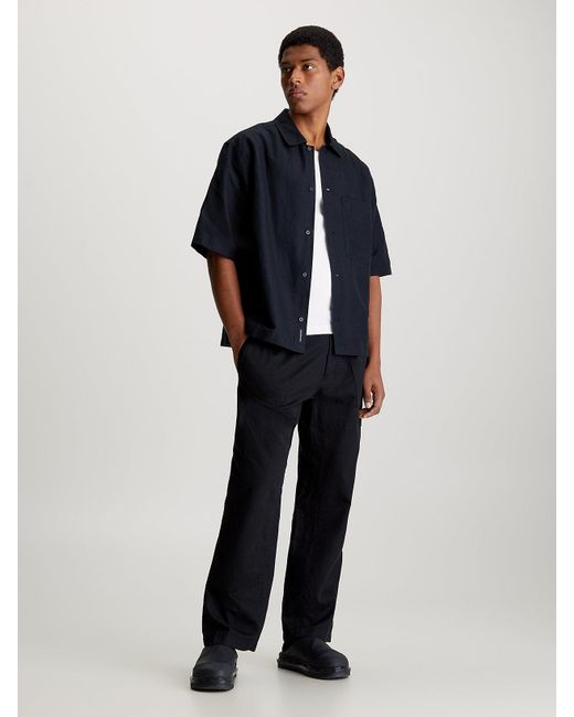 Calvin Klein Black Cotton Linen Trousers for men