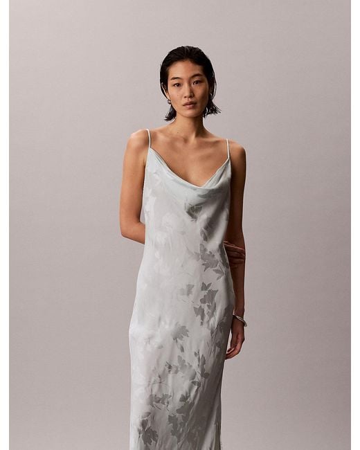 Calvin Klein Multicolor Satin Jacquard Maxi Slip Dress