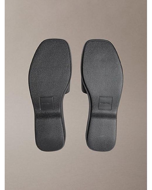 Calvin Klein Gray Amelia Leather Platform Sliders
