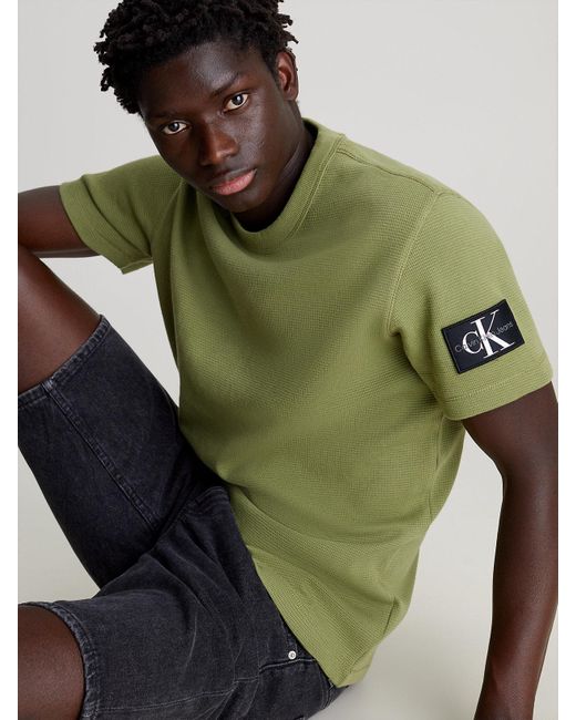 Calvin Klein Green Waffle Cotton Badge T-shirt for men