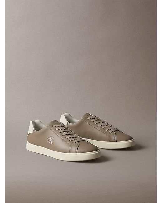 Calvin Klein Gray Leather Signature Logo Trainers for men