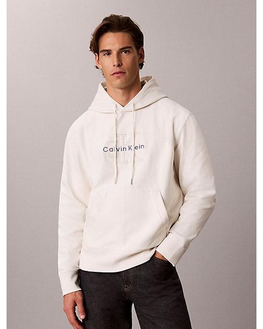 Calvin Klein White Jeans Premium Terry Denim Logo Hoodie for men