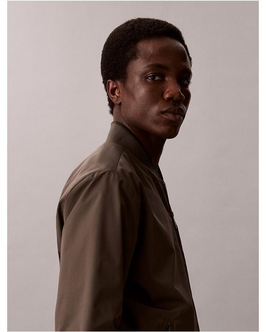 Calvin Klein Brown Tipped Matte Bomber Jacket for men