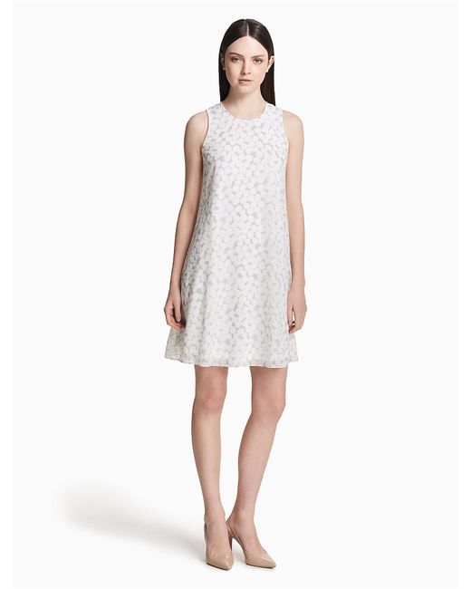 Calvin Klein White Polka Dot Chiffon Trapeze Dress