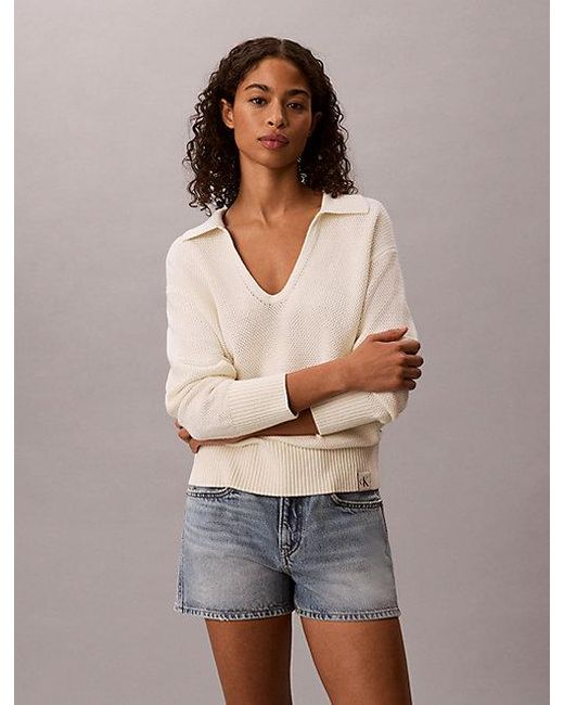Calvin Klein Gray Jeans Textured Relaxed Polo Jumper