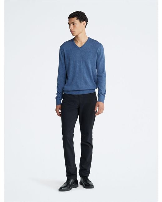 Calvin Klein Blue Extra Fine Merino Wool Blend V-neck Sweater for men