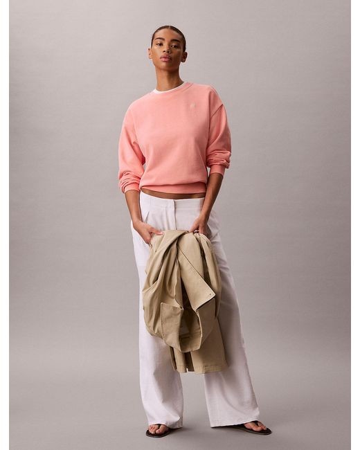Calvin Klein Pink Relaxed Cotton Terry Monogram Sweatshirt