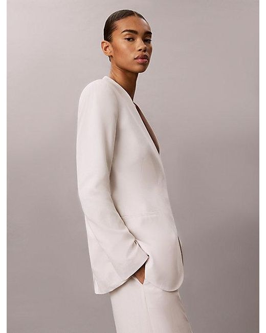Calvin Klein White Lyocell Linen Blend Blazer
