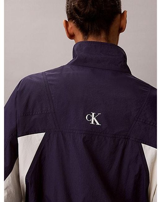 Calvin Klein Blue Jeans Cropped Colour Block Nylon Jacket