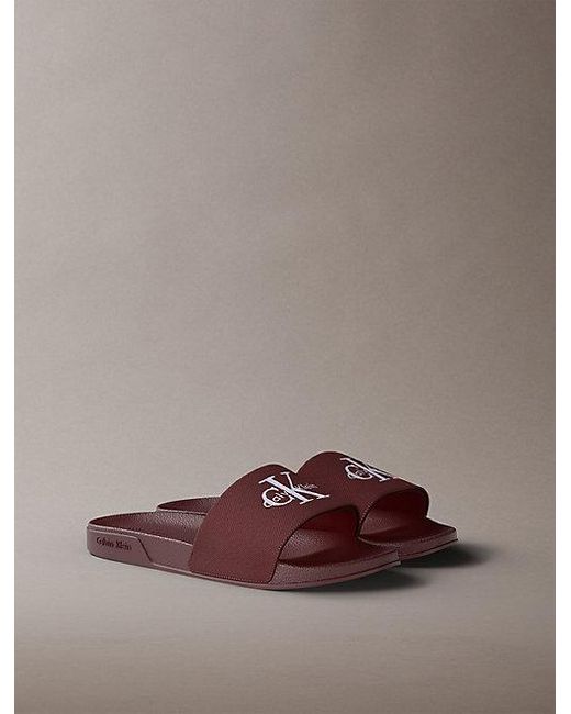 Calvin Klein Brown Canvas Contoured Logo Sliders for men