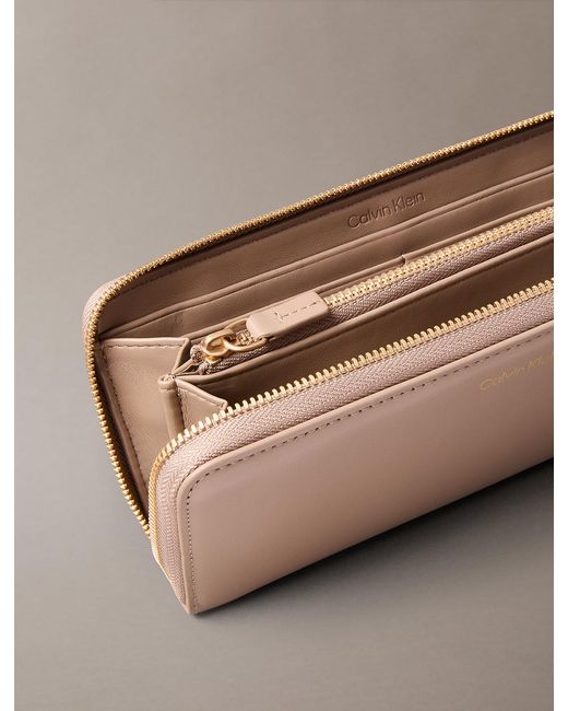 Calvin Klein Brown Monogram Hardware Long Zip Wallet
