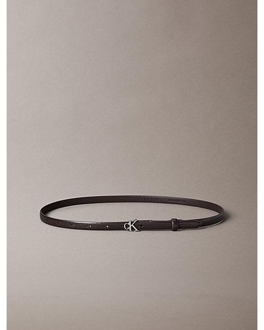 Calvin Klein Gray Skinny Leather Monogram Logo Belt
