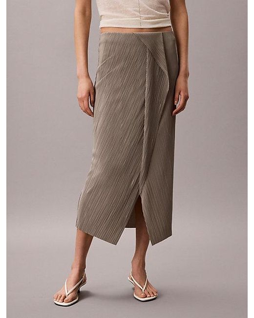 Calvin Klein Brown Draped Plissé Midi Skirt