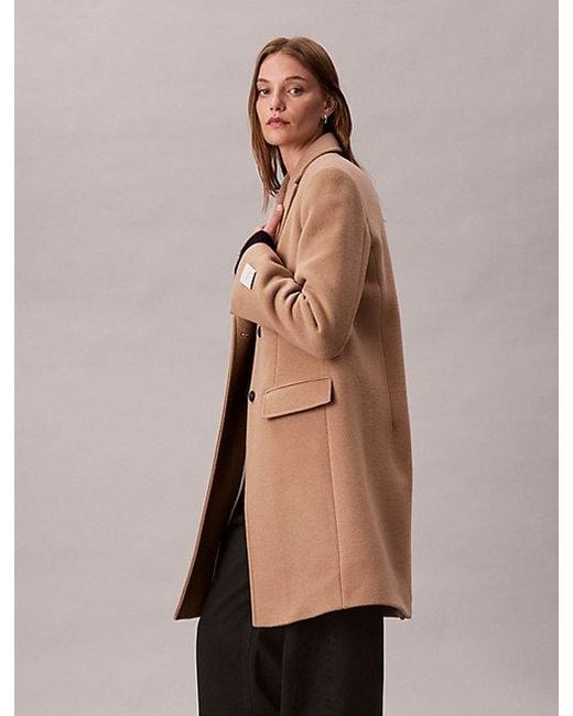 Calvin Klein Brown Wool Blend Tailored Coat