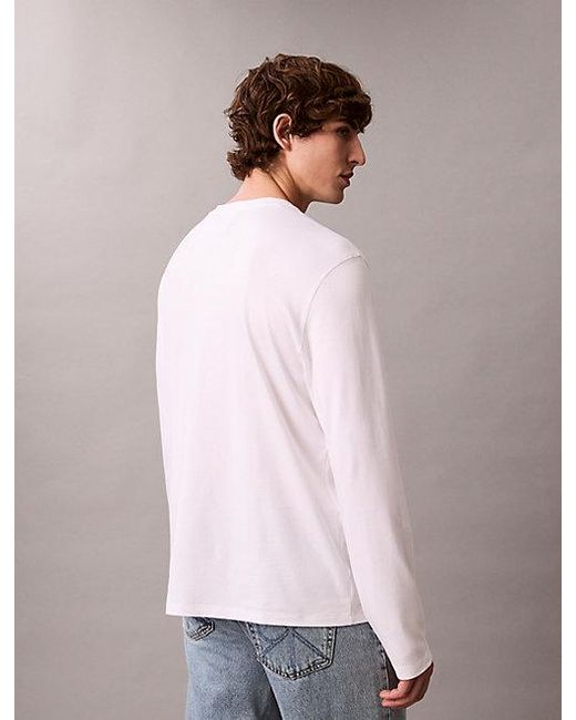 Calvin Klein White Supima Cotton Interlock Long Sleeve Tee for men