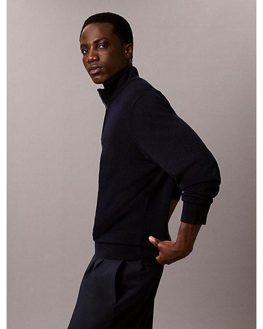 Calvin Klein Blue Merino Wool Quarter Zip Jumper for men