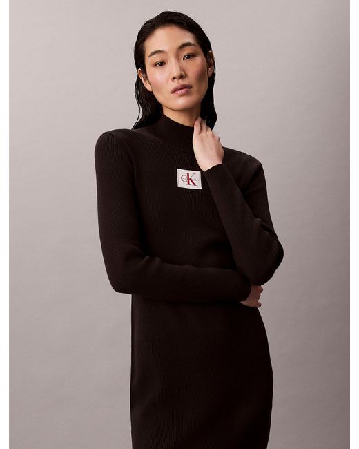 Robe À Col Roulé En Maille De Coton Calvin Klein en coloris Black