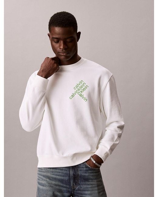 Calvin Klein White Graphic Logo Sweatshirt for men