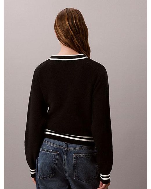 Calvin Klein Black Jeans Cotton Knit Stripe Trim Jumper